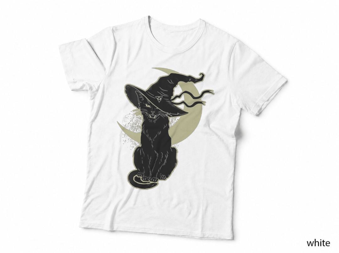 Black Cat Witch Halloween, Vintage Costume Witch Hat Moon T-Shirt
