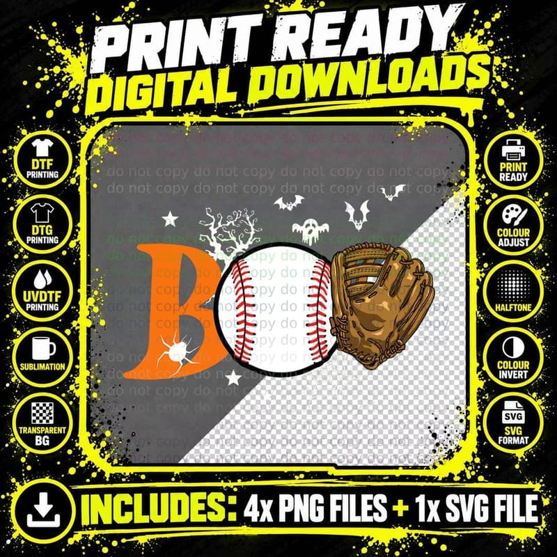 Boo Baseball Halloween Player Catcher Pitcher Spooky Png SVG Digital Bundle