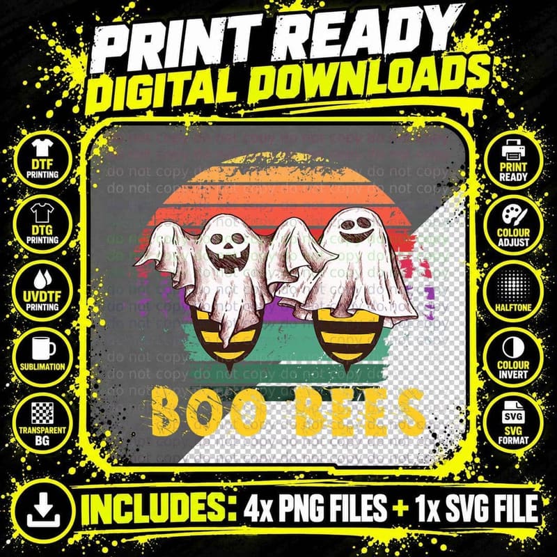 Boo Bees Costume - Retro - Bumblebees - Funny Halloween Png SVG Digital Bundle