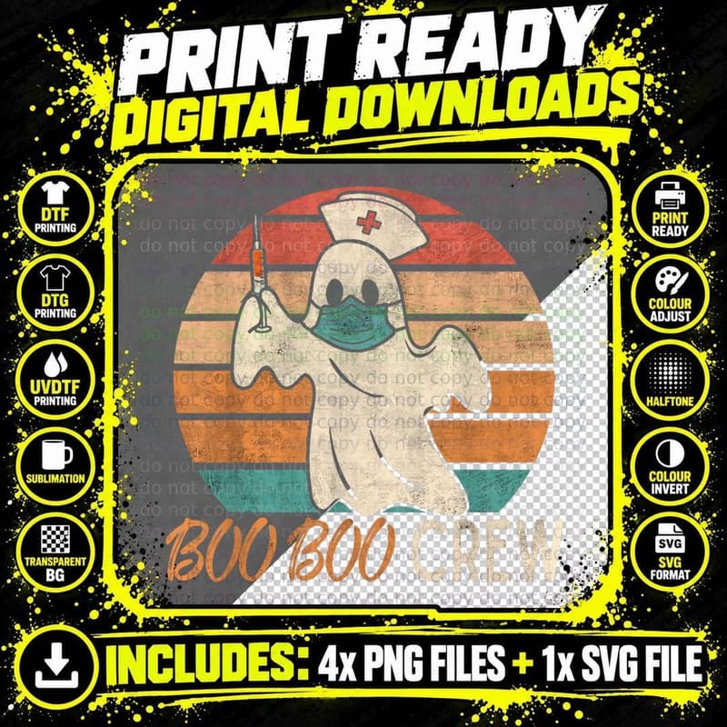 Boo Boo Crew Ghost Nurse Halloween Costume Nurses RN Png SVG Digital Bundle