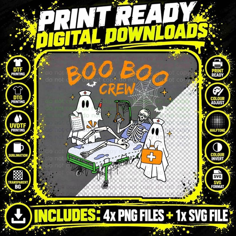 Boo Boo Crew Ghost Skeleton Spooky Season Nurse Png SVG Digital Bundle