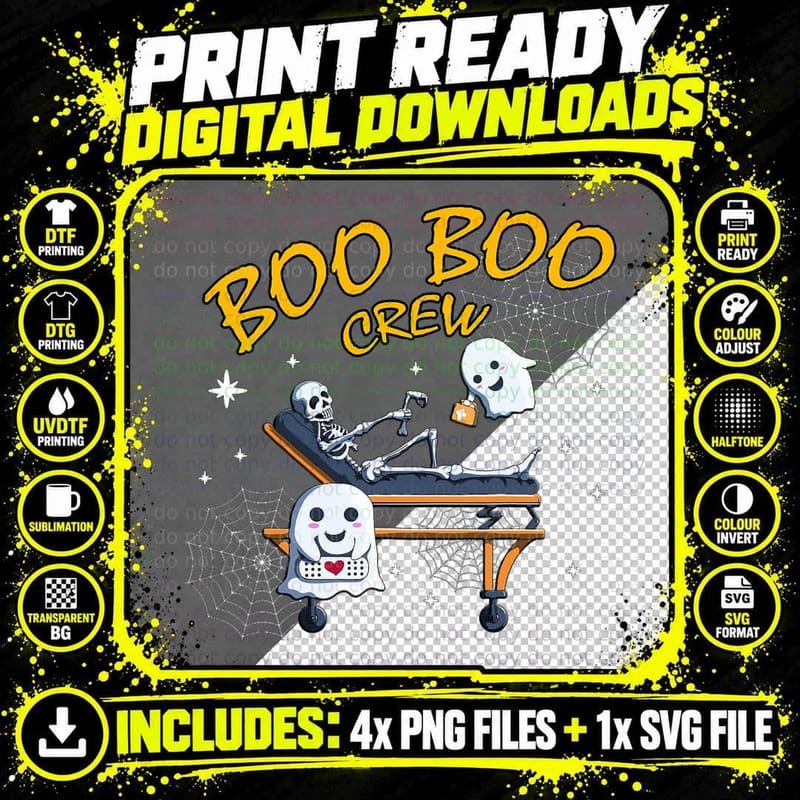 Boo Boo Crew Halloween Ghost Doctor Skeleton Nurse Png SVG Digital Bundle