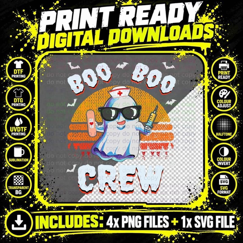 Boo Boo Crew Nurse Halloween Shirt for Nurses RN Ghost Png SVG Digital Bundle