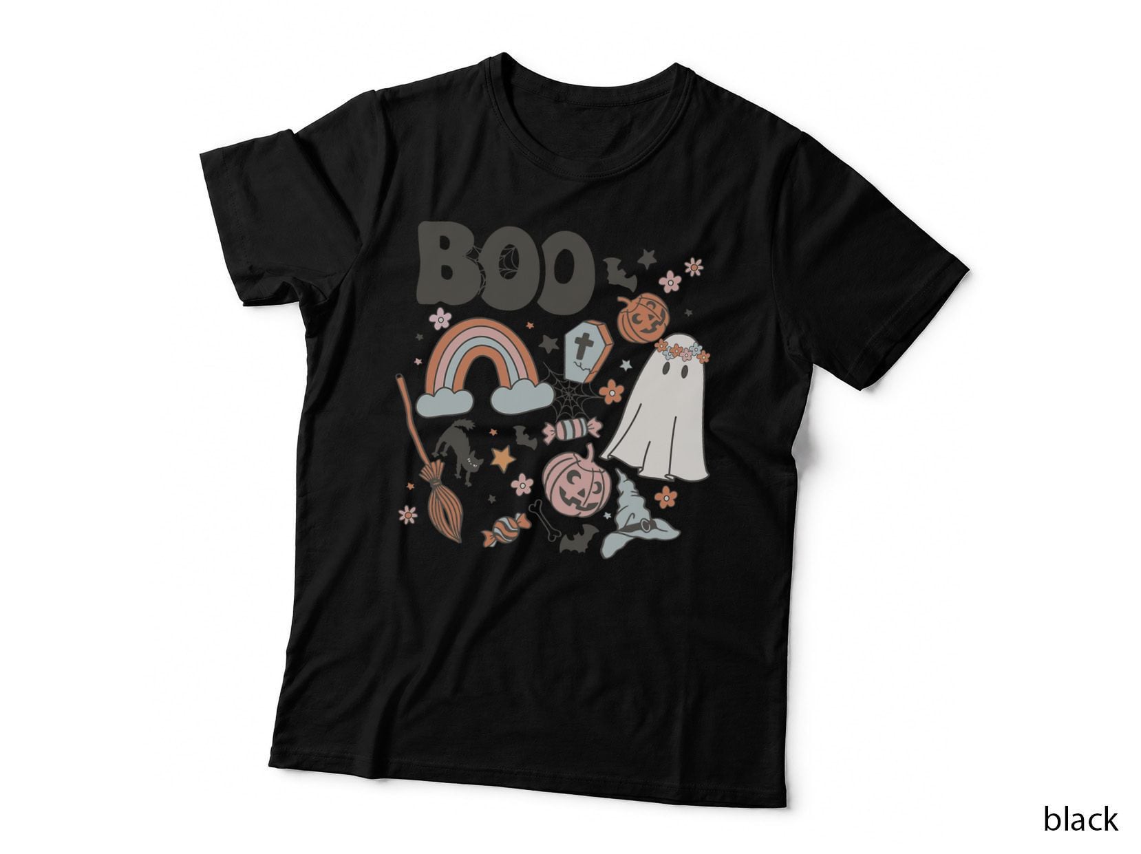 Boo Ghost Cute Doodle Halloween Groovy Vintage Retro T-Shirt