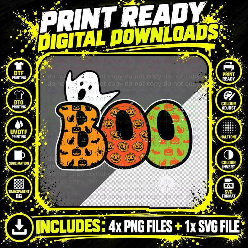 Boo Ghost Spider Retro Groovy Halloween Men Women Kids Png SVG Digital Bundle