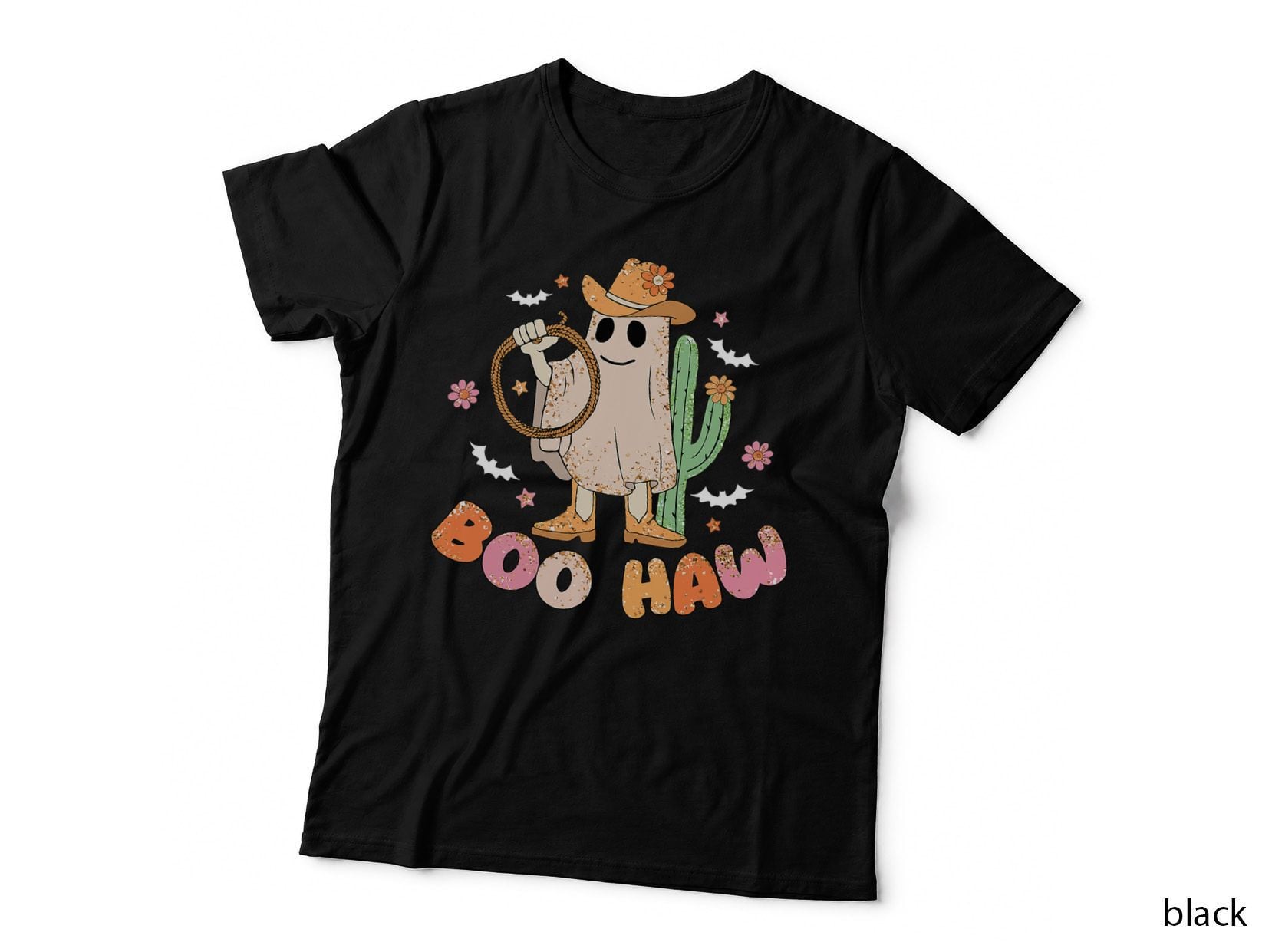 Boo Haw Cowboy Groovy Vintage Ghost Retro Halloween T-Shirt