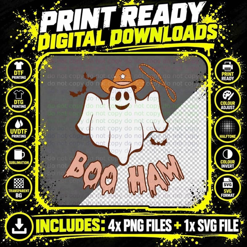 Boo Haw, Retro Boo Halloween T-Shirt Png SVG Digital Bundle