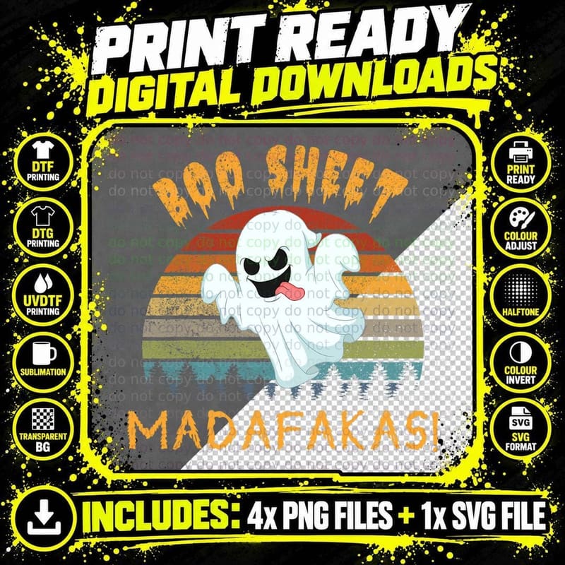 Boo Sheet Madafakas - Scary Ghost Retro Halloween Png SVG Digital Bundle