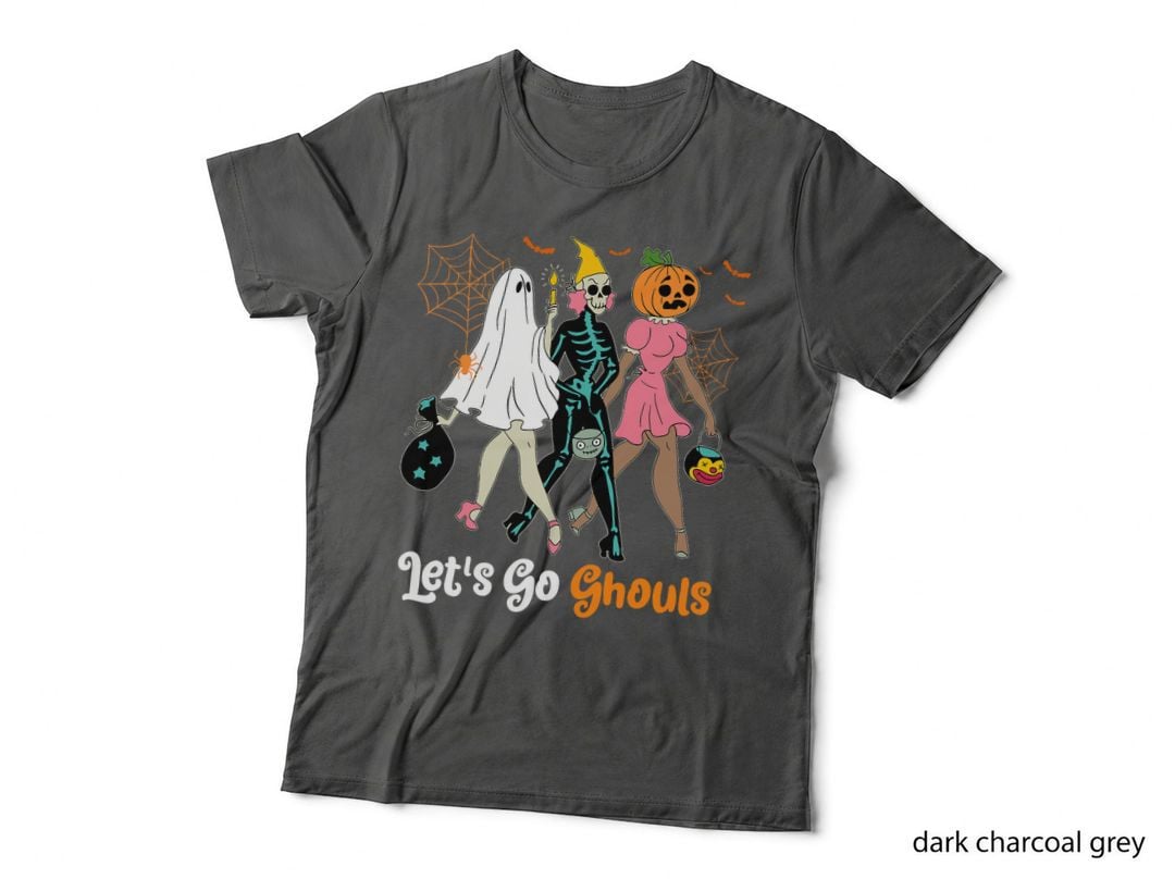 Boo Skeleton Let's Go Ghouls Halloween Costume Retro Groovy T-Shirt