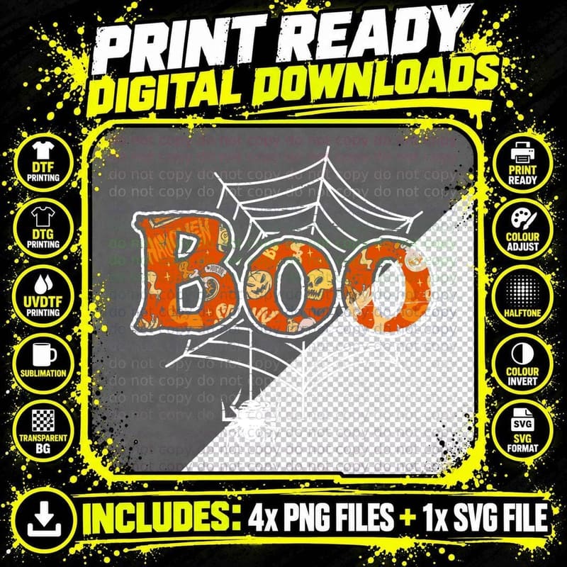 Boo Web Spider Halloween Day Party Trick or Treat Design Png SVG Digital Bundle