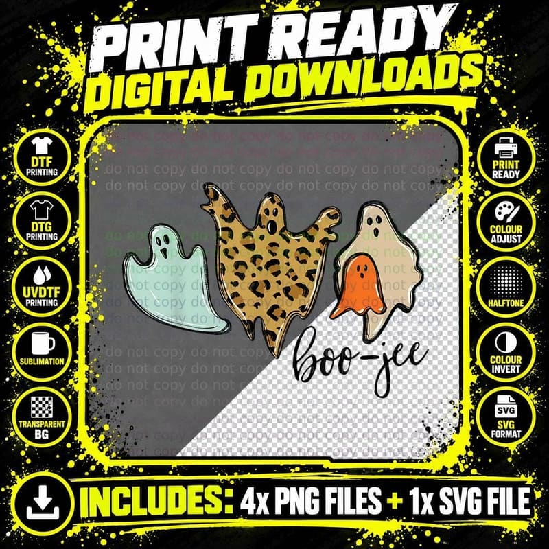 Boo-Jee Leopard Funny Halloween Ghost T-Shirt Png SVG Digital Bundle
