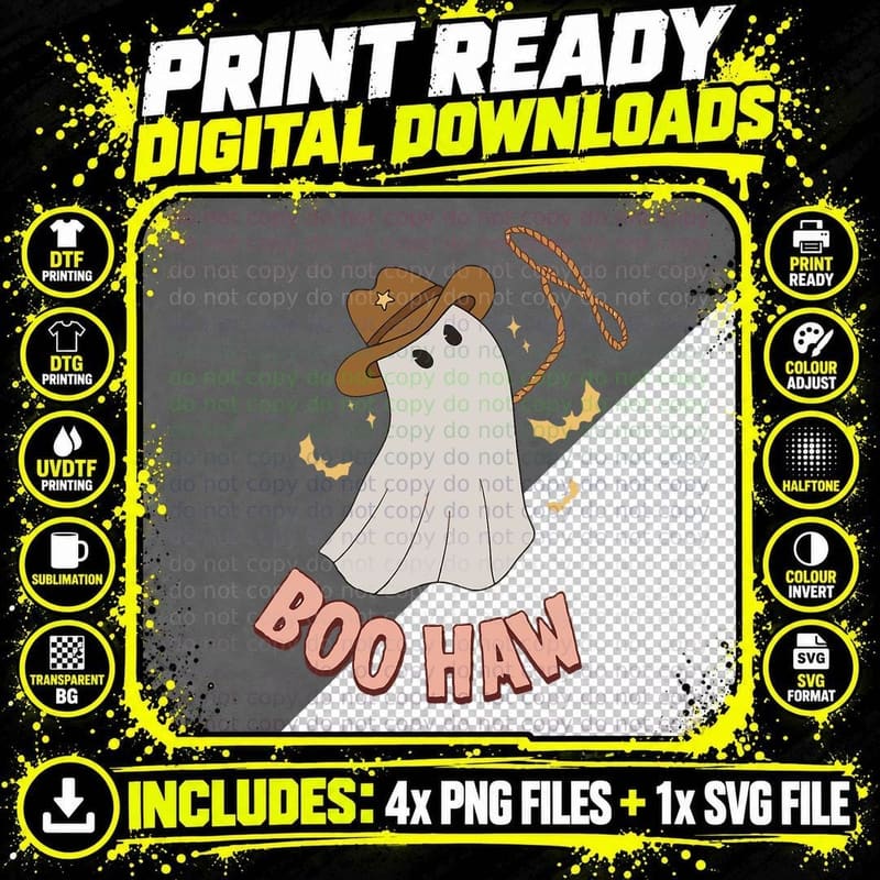 Boohaw Shirt Ghost Halloween Cowboy Cowgirl Costume Png SVG Digital Bundle