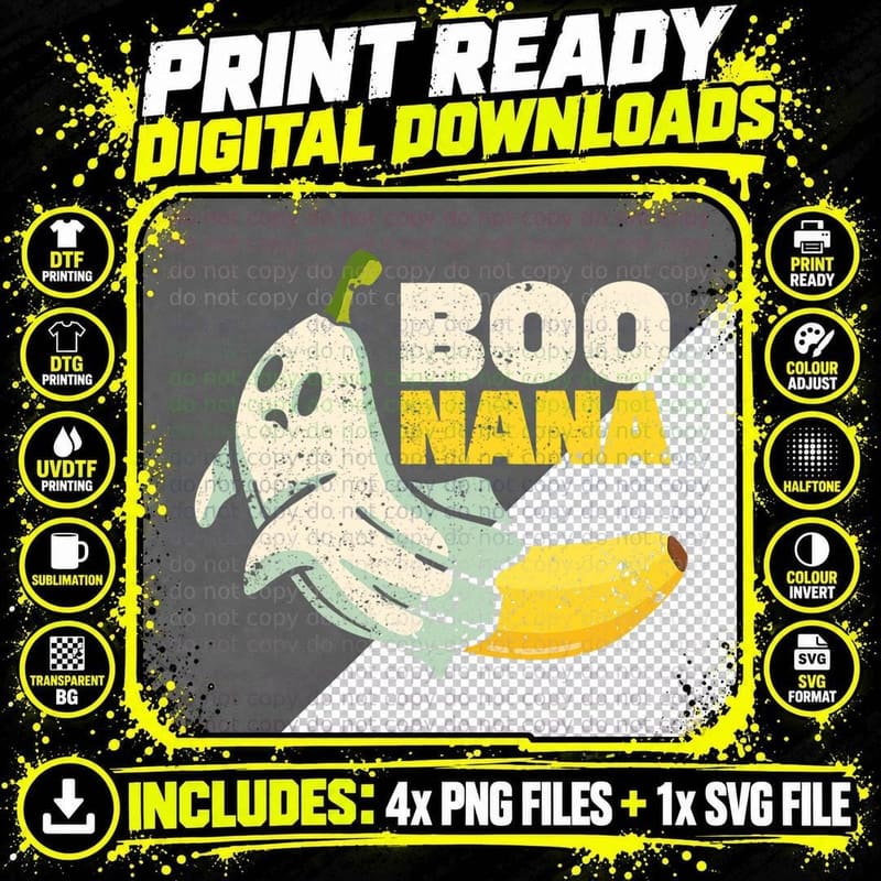 Boonana Cute Ghost Banana Halloween Costume Spooky Scary Png SVG Digital Bundle