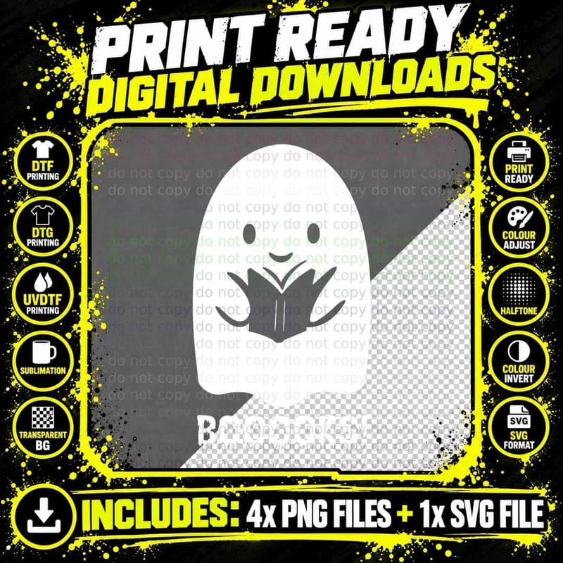Booooks Halloween Ghost Reading Book Lover Halloween Png SVG Digital Bundle