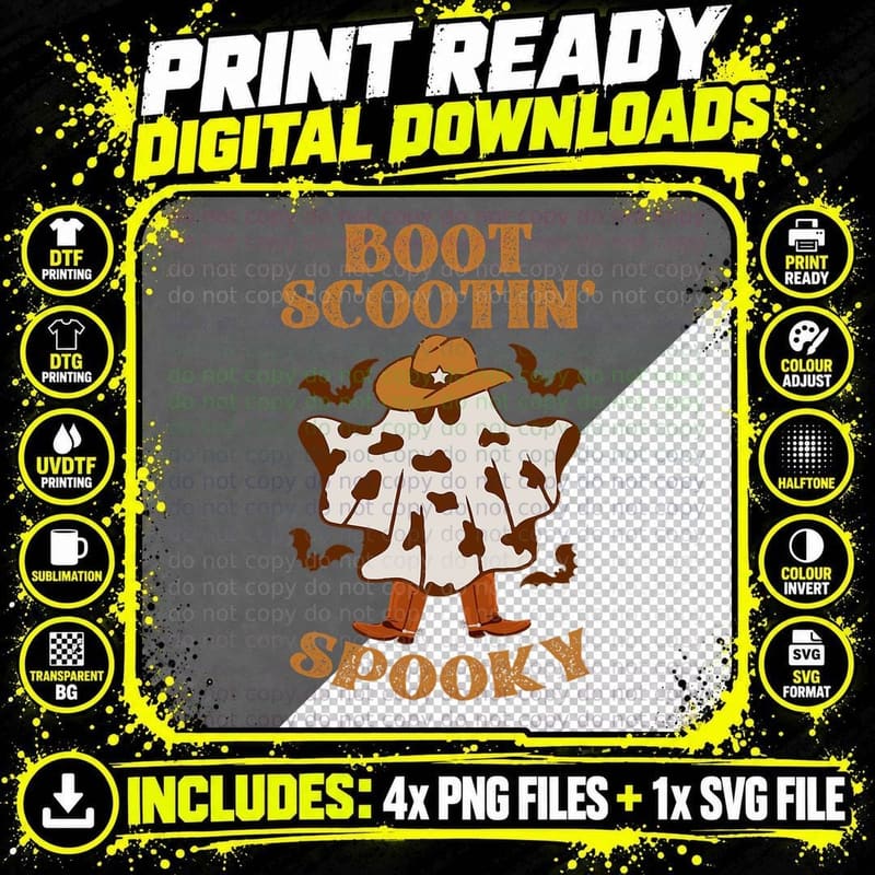 Boot Scootin Spooky Funny Retro Western Halloween Cute Png SVG Digital Bundle