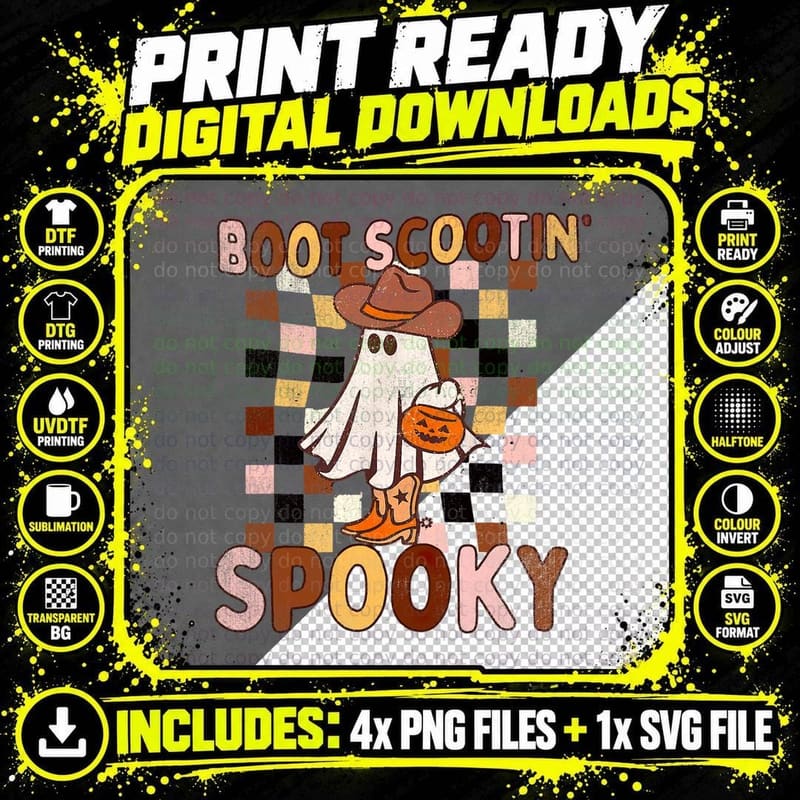 Boot Scootin' Spooky, Halloween Ghost Cowboy T-Shirt Png SVG Digital Bundle