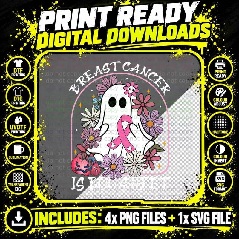 Breast Cancer Is Boo Sheet Ghost Halloween Awareness Png SVG Digital Bundle