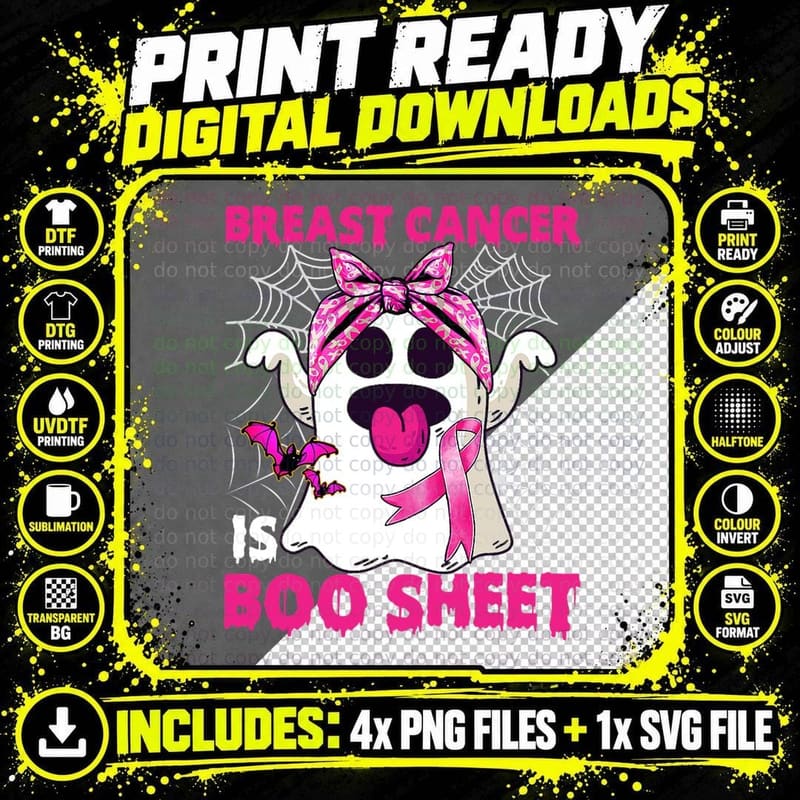 Breast Cancer Is Boo Sheet Halloween Funny Ghost Pink Png SVG Digital Bundle