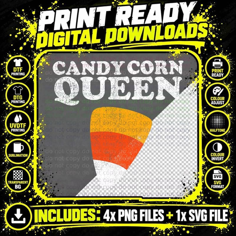 Candy Corn Queen Funny Halloween Retro 80's 70's Costume Png SVG Digital Bundle