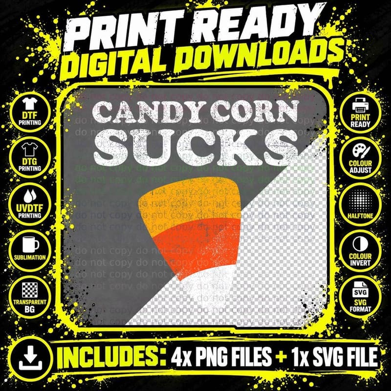 Candy Corn Sucks Funny Halloween Retro 80's 70's Costume Png SVG Digital Bundle