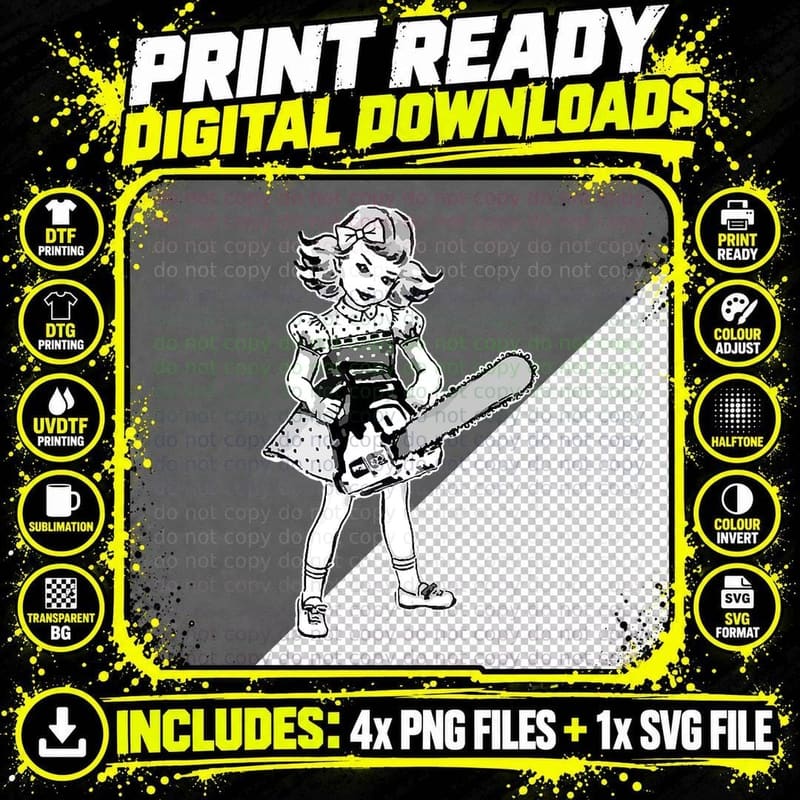 Chainsaw Girl Punk Goth Horror Fan T-Shirt Png SVG Digital Bundle