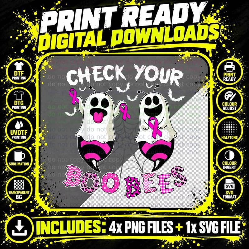 Check Your Boo Bees Horror Breast Cancer Halloween Month Png SVG Digital Bundle