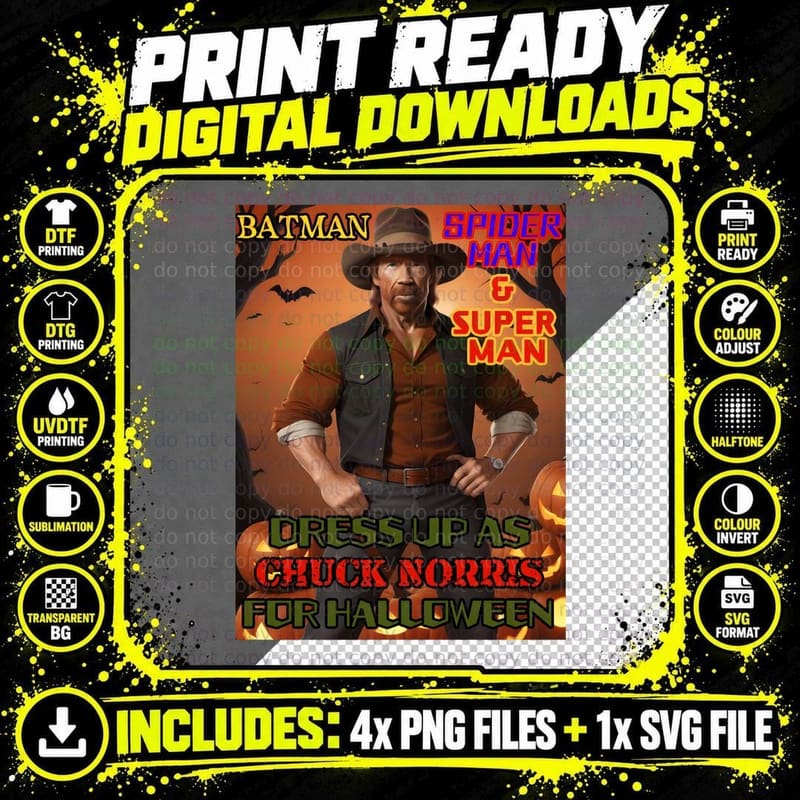Chuck Norris Halloween Joke Classic T-Shirt Png SVG Digital Bundle