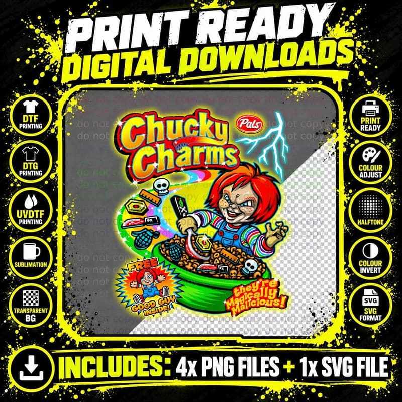 Chucky Charms Horror Cereal Parody T-Shirt Png SVG Digital Bundle