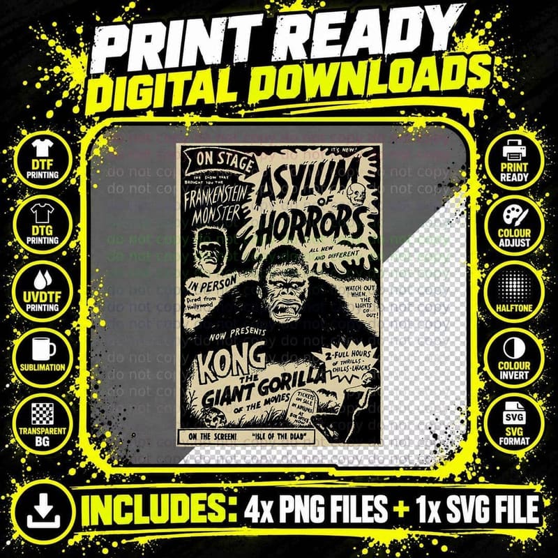 Classic Horror Movie Poster Vintage Halloween Monster Png SVG Digital Bundle