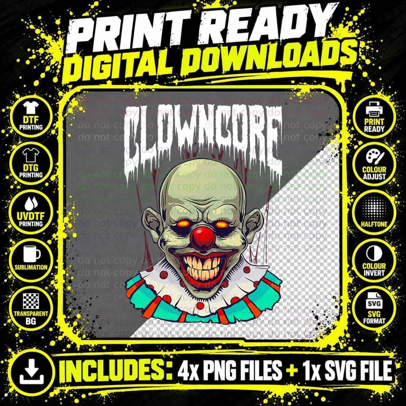 Clowncore Scary Killer Clown Halloween Horror Movie Png SVG Digital Bundle