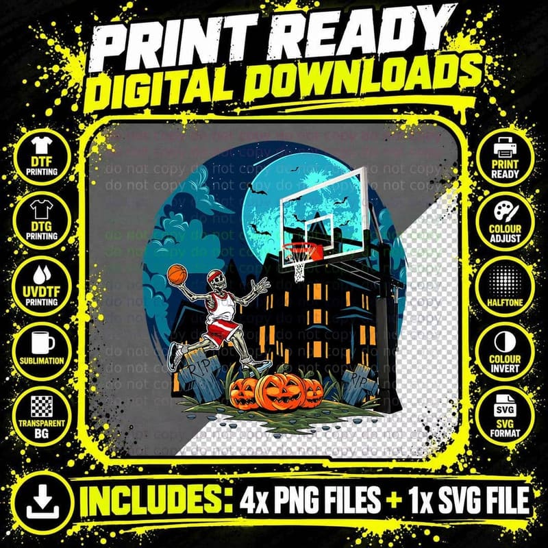 Cool Basketball Skeleton Halloween Bones Trick or Treat Png SVG Digital Bundle
