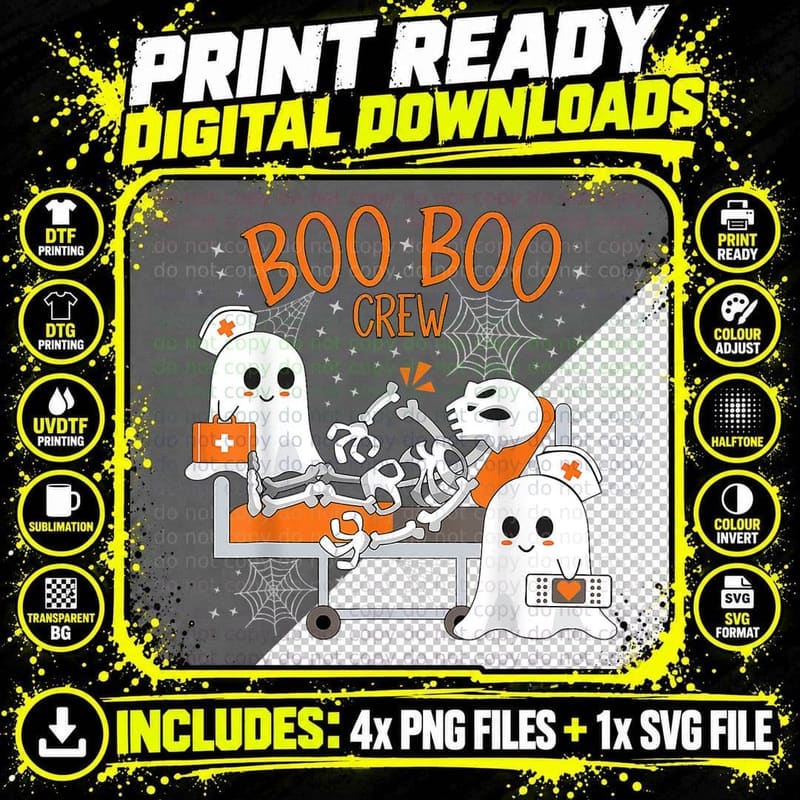 Cool Boo Boo Crew Ghost Doctor Paramedic Nurse Halloween Png SVG Digital Bundle