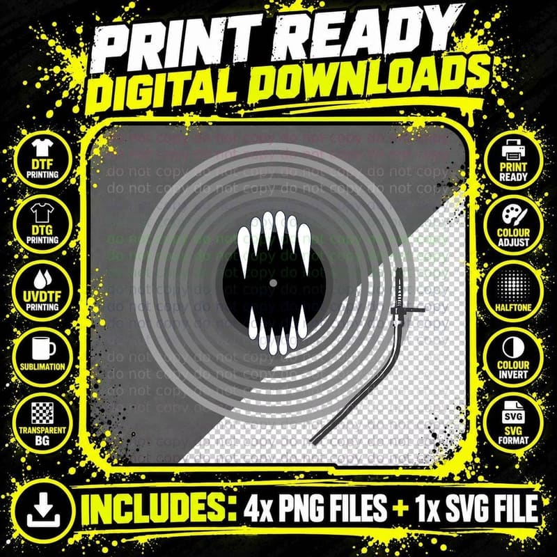 Cool Turntable DJ Vinyl 00s Horror Music Art Vintage Png SVG Digital Bundle