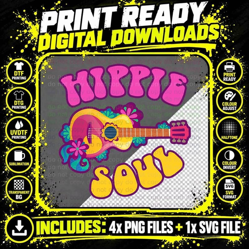 Costume Hippie Soul Funny Halloween Retro Party Women Png SVG Digital Bundle