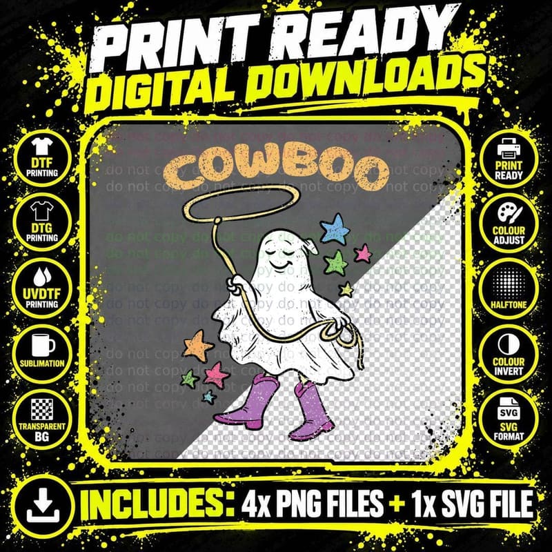 Cowboo Ghost Cowboy Halloween Costume Funny Pun Western Png SVG Digital Bundle