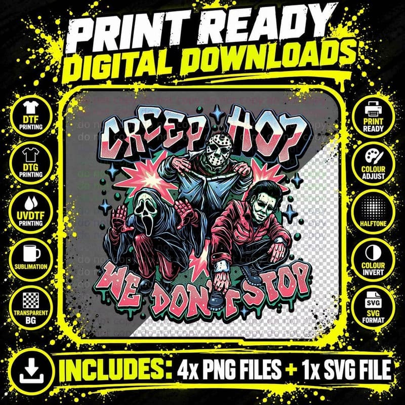 Creep Hop, We Don't Stop, Urban Hip Hop Horror Png SVG Digital Bundle