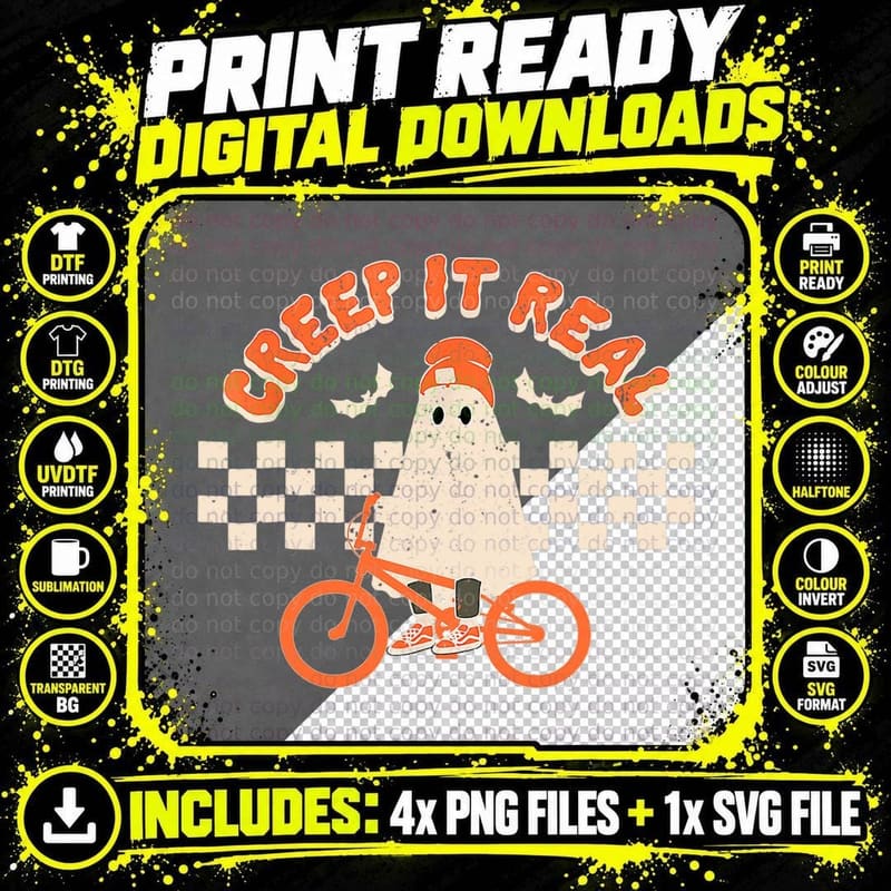Creep It Real Ghost Boy Retro Vintage Halloween Fall Png SVG Digital Bundle