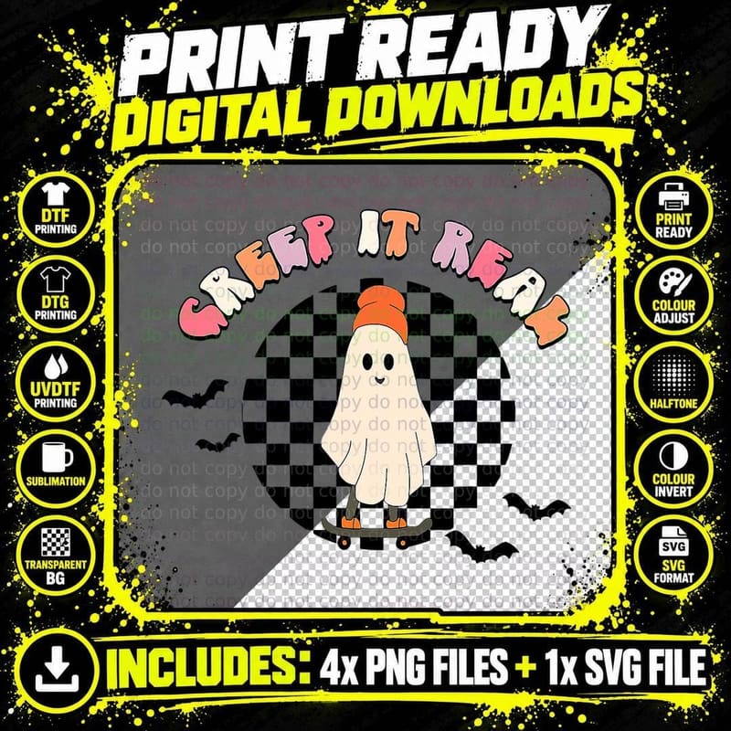 Creep It Real Ghost Halloween Sweating Sucks Skeleton Png SVG Digital Bundle