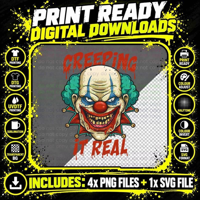 Creeping It Real Creepy Clown Face Halloween Trick or Png SVG Digital Bundle