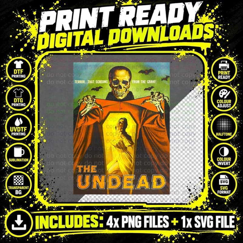 Creepy Skeleton Retro Halloween Monster Poster Horror Png SVG Digital Bundle
