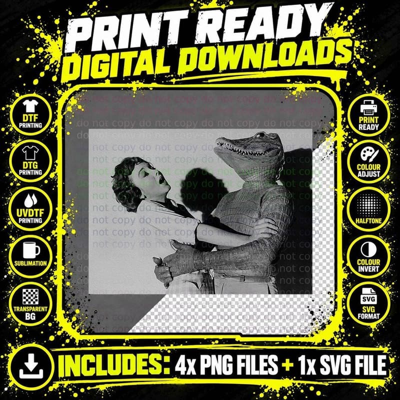 Crocodile Horror Movie Monster-Vintage Alligator Monster Png SVG Digital Bundle