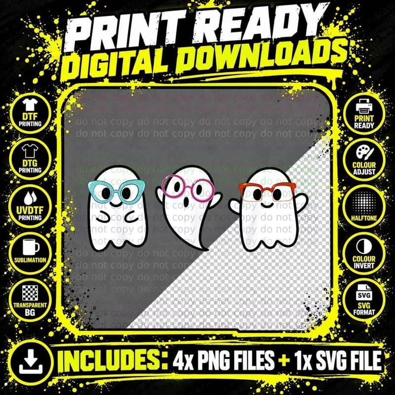 Cute Baby Ghost Glasses Optometrist Halloween Optician Png SVG Digital Bundle