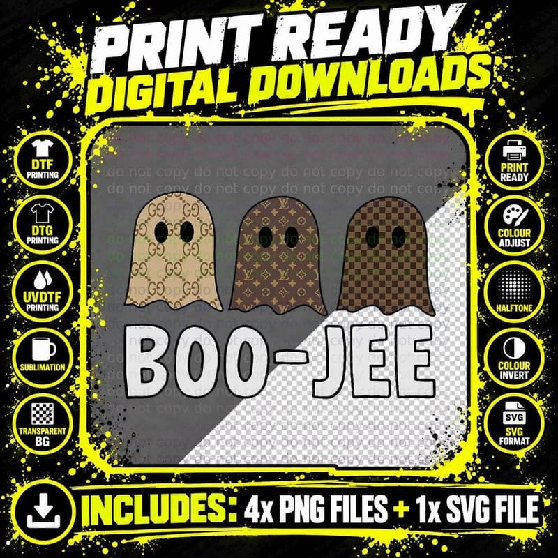 Cute Ghost Halloween Costume Boujee Boo-Jee Spooky Png SVG Digital Bundle