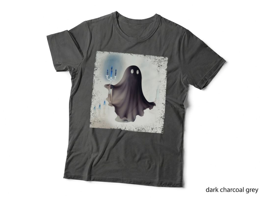 Cute Ghost Holding Candle Funny Halloween Gothic Vintage T-Shirt