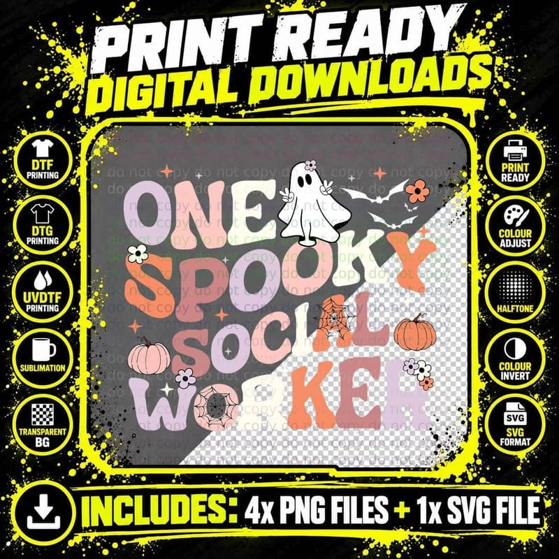 Cute One Spooky Social Worker Ghost Halloween T-Shirt Png SVG Digital Bundle