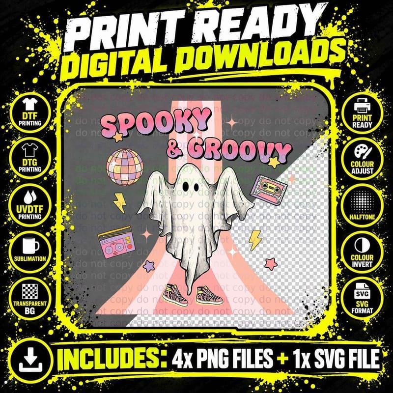 Cute Retro Funny Fall Halloween Ghost Ghoul Boo Costume Png SVG Digital Bundle