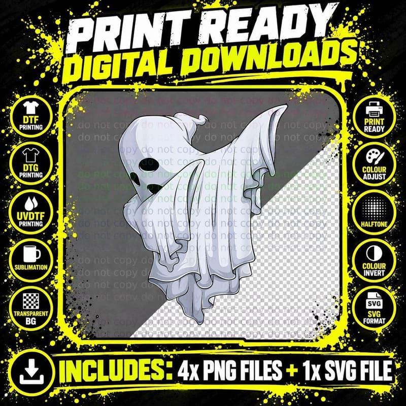 Dabbing Ghost Boo Halloween Scary Girls Boys Kids Png SVG Digital Bundle
