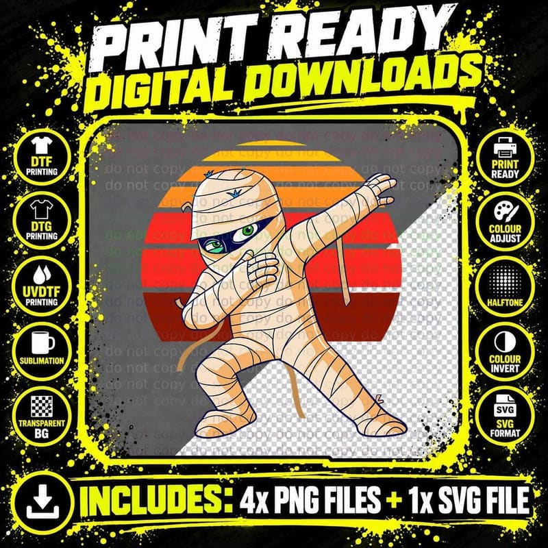 Dabbing Mummy Halloween Costume Retro Vintage Kids Png SVG Digital Bundle