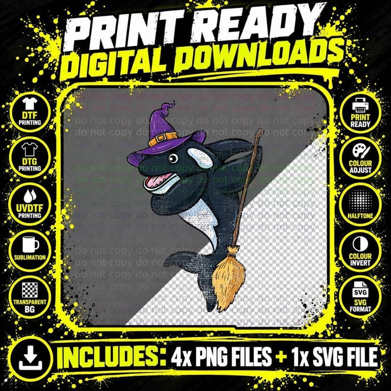 Dabbing Witch Halloween Orca Vintage T-Shirt Png SVG Digital Bundle
