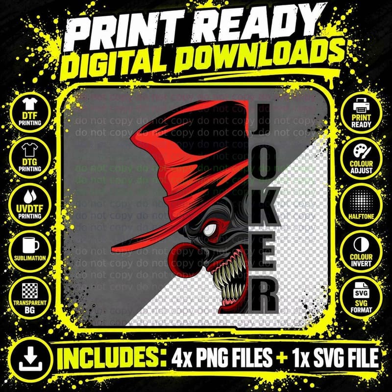 Dark Joker Evil Scary Clown Halloween Horror T-Shirt Png SVG Digital Bundle